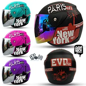 HELM HALF FACE MLA INOVATION PARIS KACA SILVER/PELANGI / HELM PRIA DAN WANITA DEWASA SNI