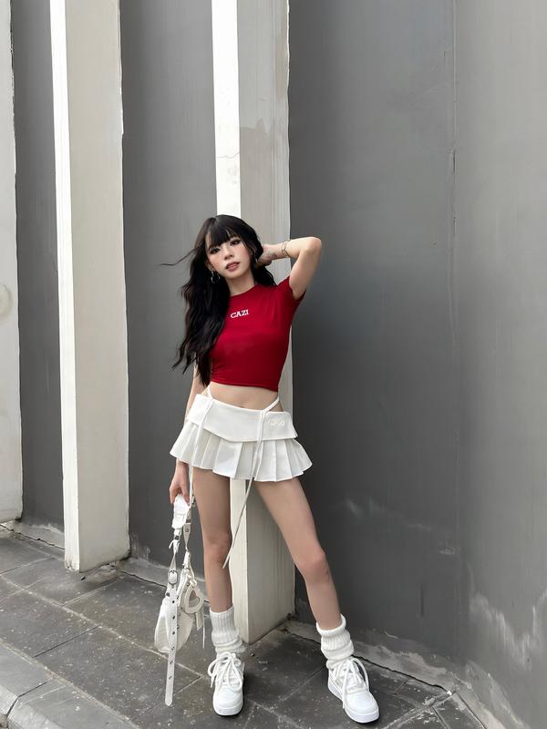 Cazi Morry Skirt - Chân váy phủ cạp xếp ly đính dây