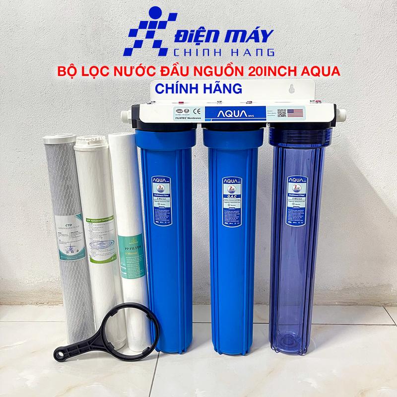 Bộ Lọc Nước Đầu Nguồn 3 cấp 20 inch TẶNG KÈM LÕI giúp lọc nước sinh hoạt siêu sạch an toàn - hàng Chính Hãng