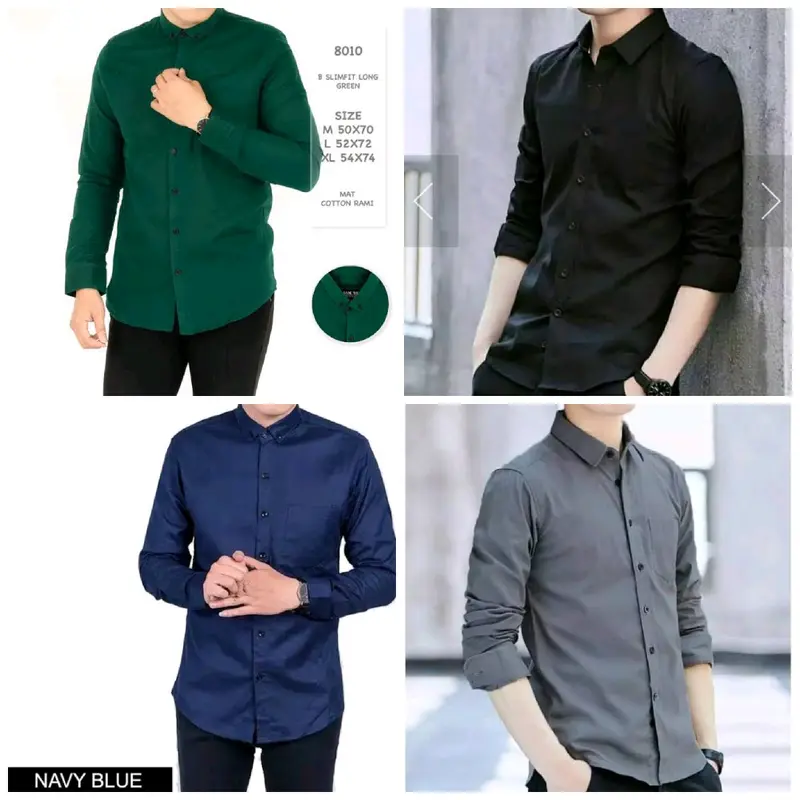 Paket usaha COD KEMEJA POLOS 4 PCS PANJANG Katun Pria Kerja Formal Hitam Slimfit Casual Putih Kantor Cowok Navy Basic 1