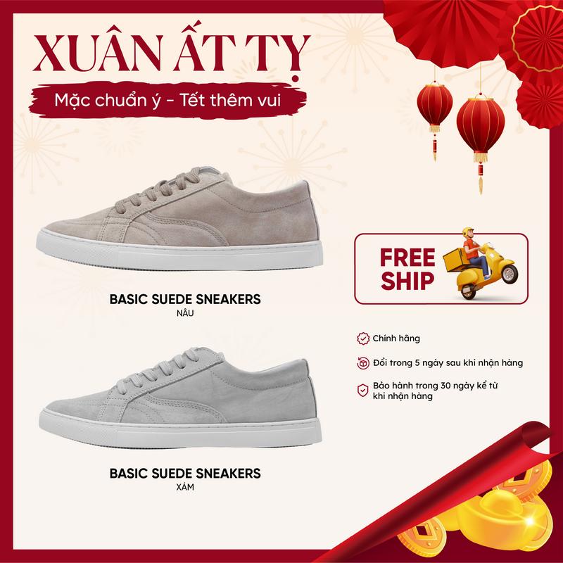 Giày Sneaker Bentoni Basic Suede - 2 màu Xám và Nâu - chất liệu da lộn với lót làm từ cao su non êm nhẹ Nam Shoes