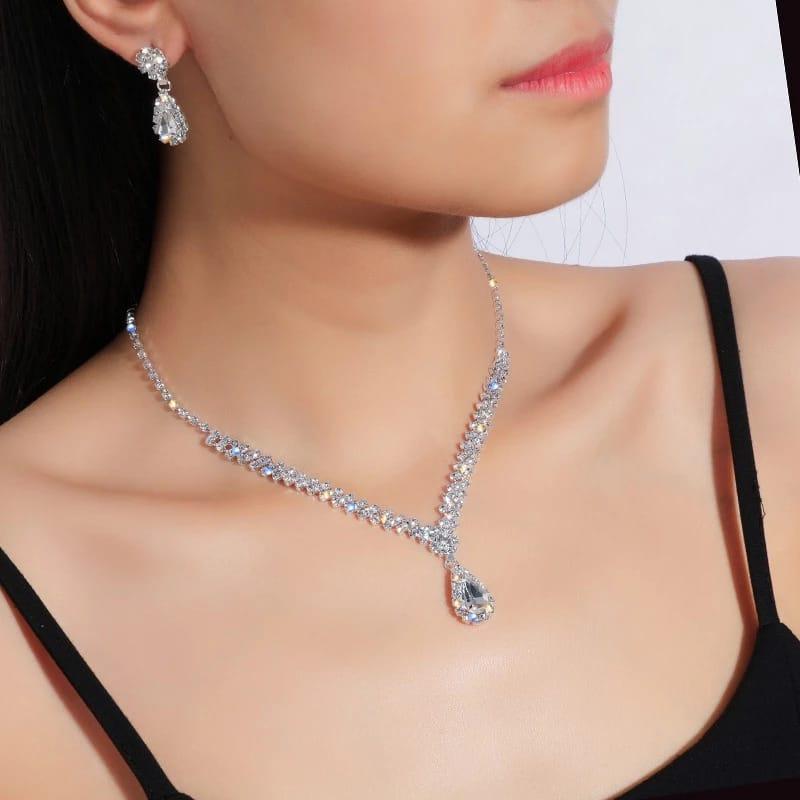 Glow Kalung Pernikahan Set  - Kalung Anting Liontin - Bisa Untuk Headpiece - Aksesoris Pengantin Bridesmaid 0
