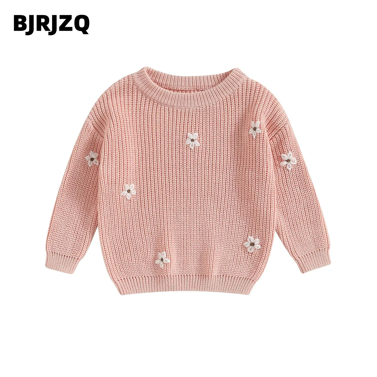 Baby Girl Sweater, Long Sleeve Crew Neck Flower Warm Knit Pullover