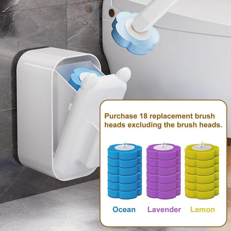 Toilet Cleaning Brush Set with Holder, 1 Count Toilet Brush & 6 Disposable Refill Heads Kit, Bathroom Cleaning Tool for Home Dormitory Hotel 7