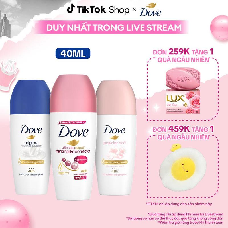 KOL Live 2 Chai Lăn Khử Mùi Dove Hỗ Trợ Dưỡng Da 40ml chai 2