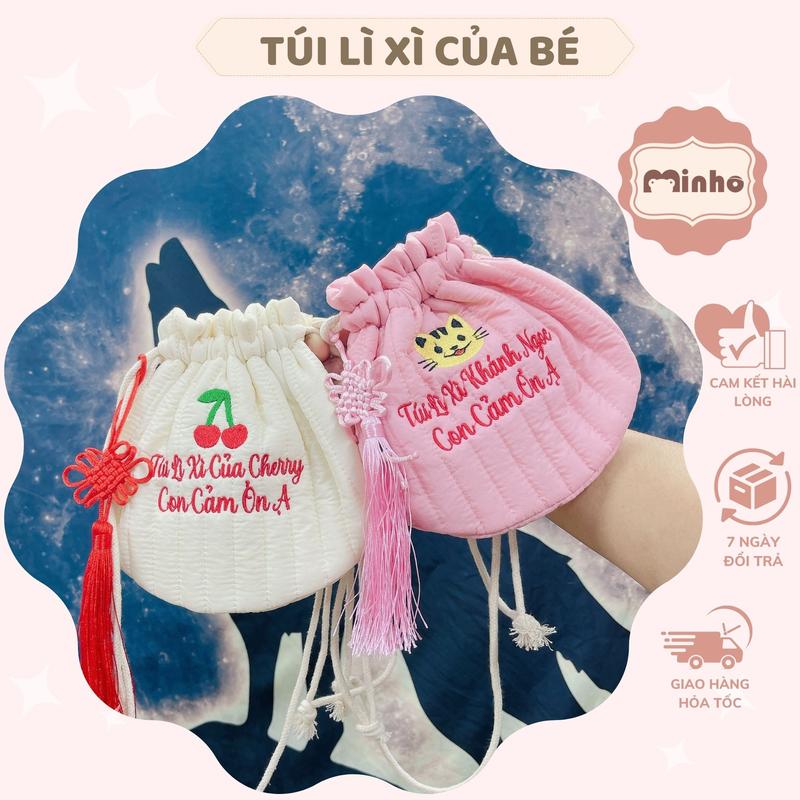 Túi Lì Xì Thêu Tên, túi đeo chéo cho bé Balo