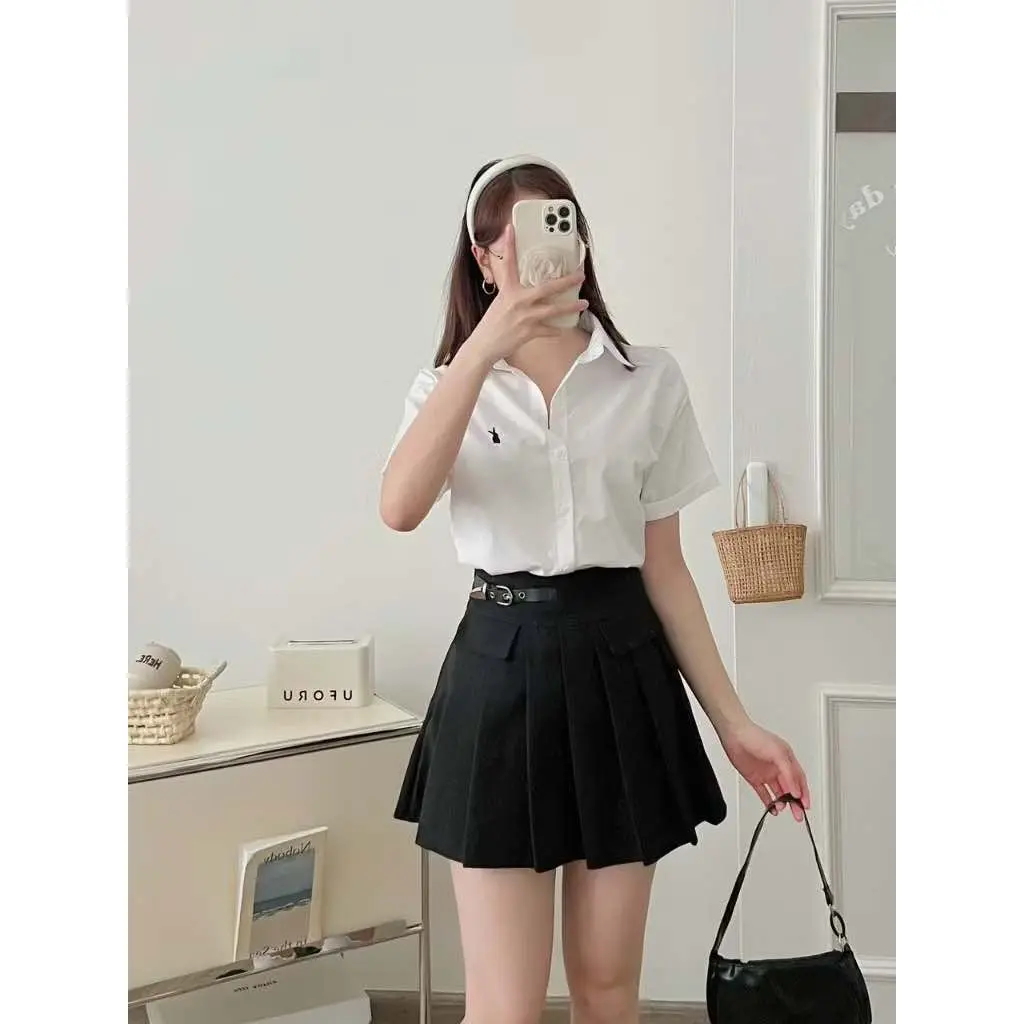 [ A06 SỐ 2 ] CÓ BIG SIZE  Áo sơ mi kiểu nữ chất lụa cát thêu ngắn tay Qiho Women Top Cat