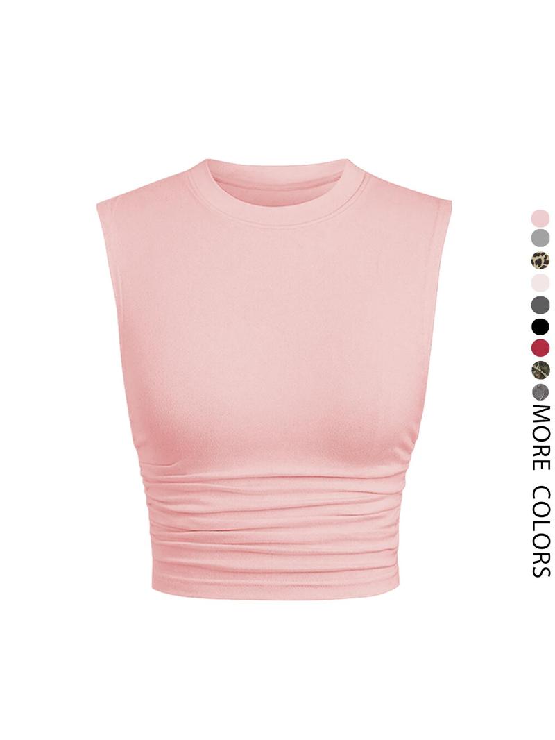 Product Introduction of Women's Solid Round Neck Crop Tank Top, Casual Sleeveless Top for Daily Wear, Ladies Clothes for All Seasons 2