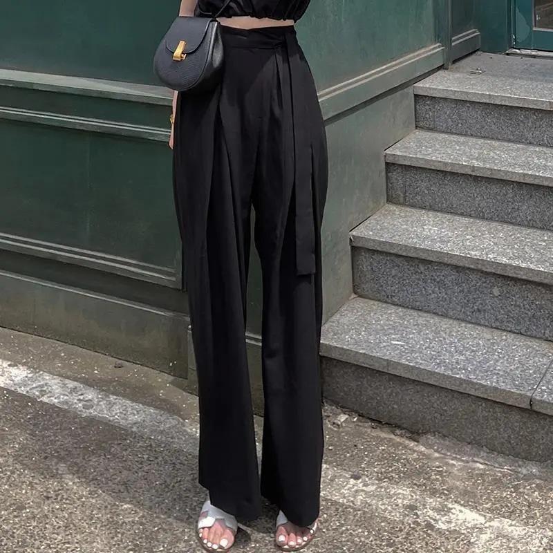 Product Introduction of CQ-Chic  Draping Lace-up Wide-Leg Pants Women's Spring and Autumn High Waist Straight Pants Loose Casual Pants Look Tall and Trousers [2109] 3