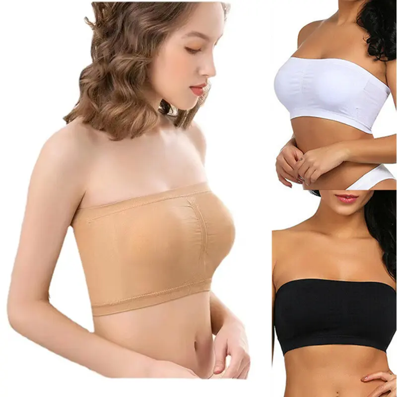 Foreign Trade Strapless One-Shoulder Tube Top Double Layer Invisible Bra Beauty Back Anti-Exposure Plus Size 6XL Womenswear Lingerie bra  seamless  push