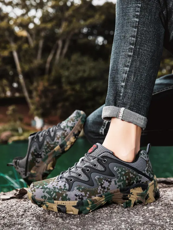 Men's Camo Print Lace Up Low Top Sneakers, Casual Comfortable Breathable Sports Shoes, Outdoor Sports Shoes for Men 2