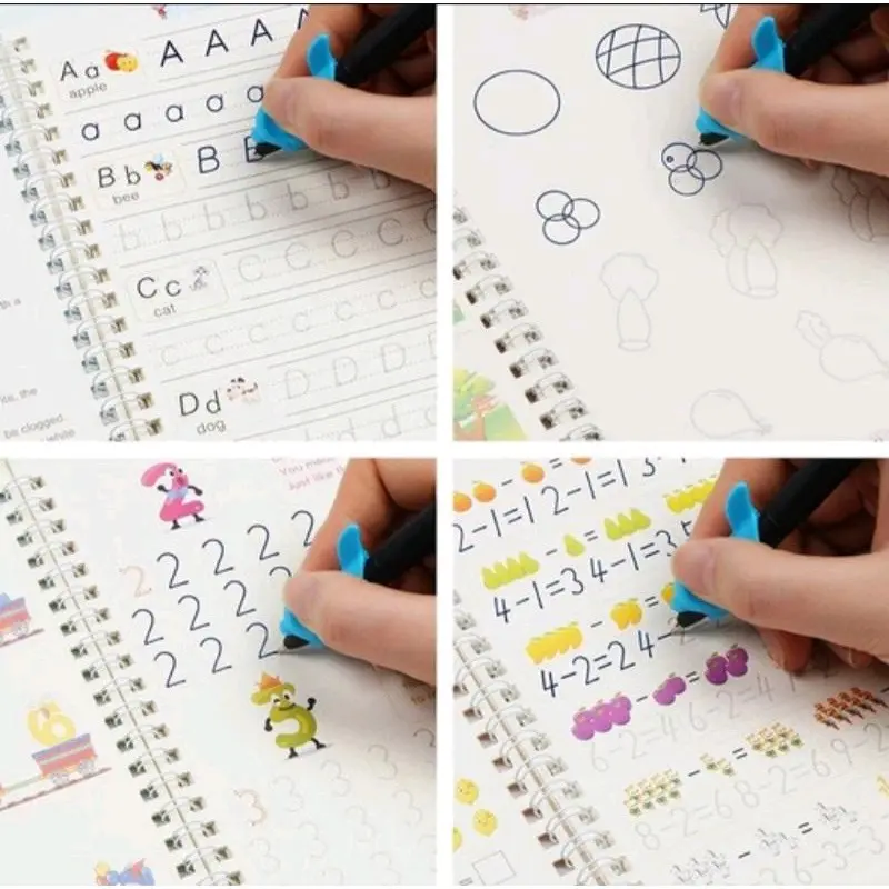 Buku belajar menulis anak tk dan paud / latihan menghitung menggambar tulis dan huruf Edukasi Anak buku sank magic practice book 1 set isi 4 buku + pulpen. edukasi angka matematika seni gambar alphabet 3