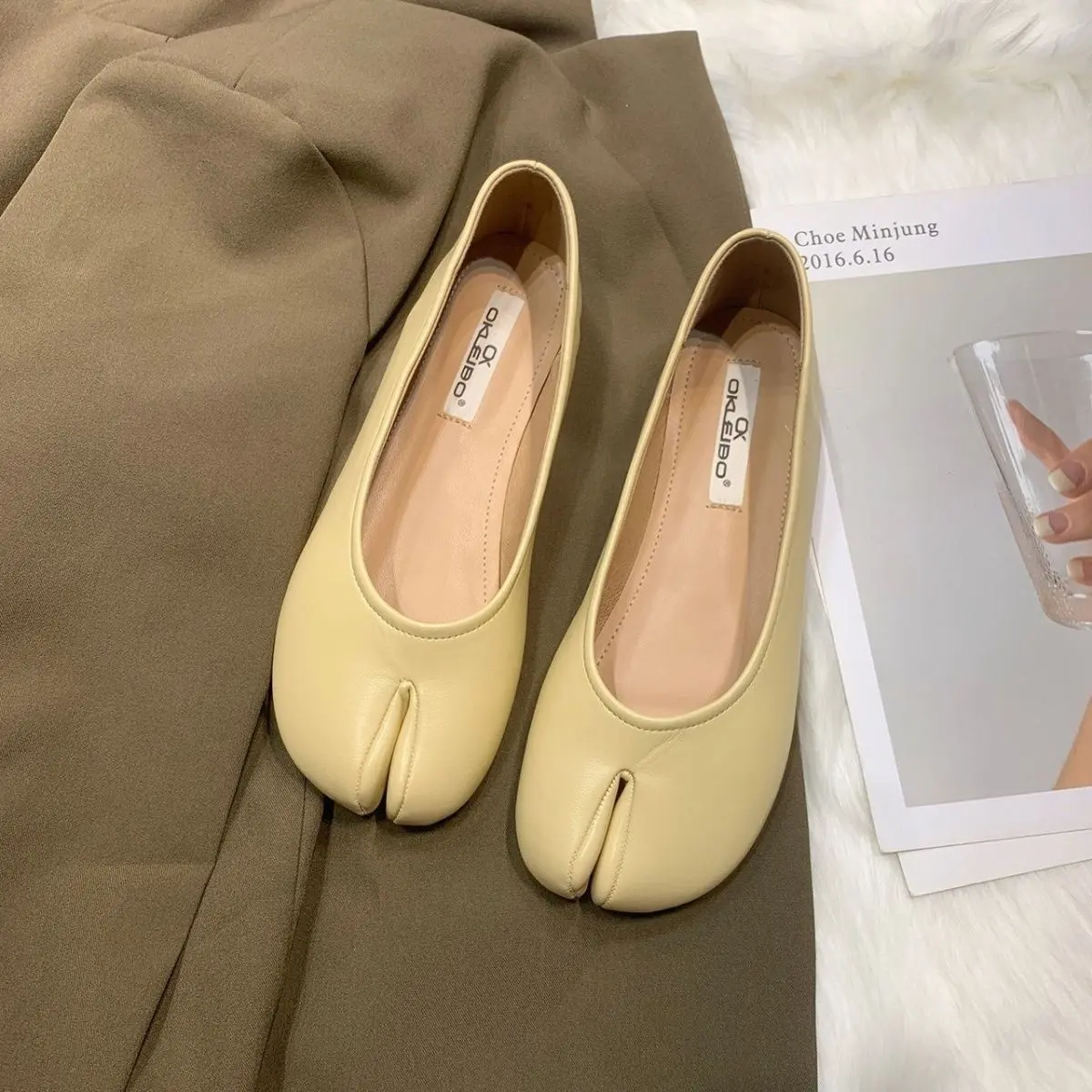 2024 Low-Cut Slip-on Split Toe Tabi Shoes 2024 Spring and Summer New Fashion All-Match Flat Grandma plus Size Women's Shoes