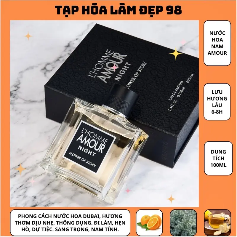 Nước Hoa Nam Cao Cấp 100ML L'HOMME AMOUR NIGHT Phong Độ Đẳng Cấp Thơm Mát Quyến Rũ Phong Cách Nước Hoa DUBAI Lưu Hương Lâu 0