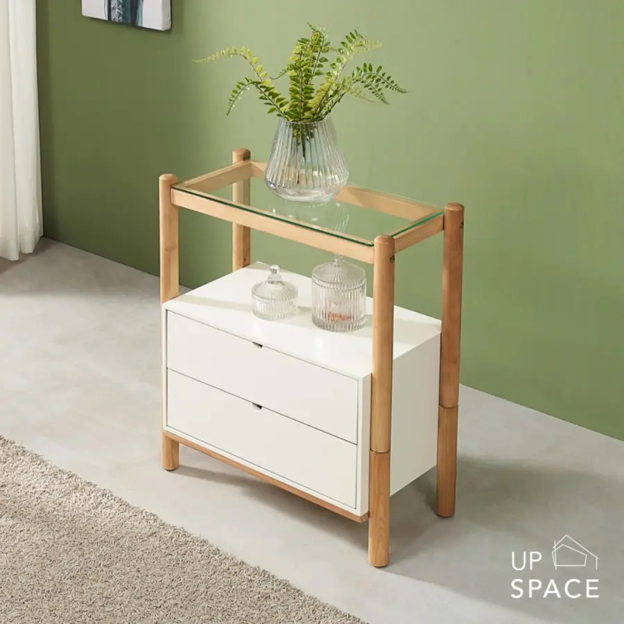 Up Space Elis Buffet Table 2 Drawer / Side Table / Console Table / Nakas / Drawer Cabinet / Meja Laci Kaca / Meja Kayu Kaca Kombinasi / Meja Serbaguna