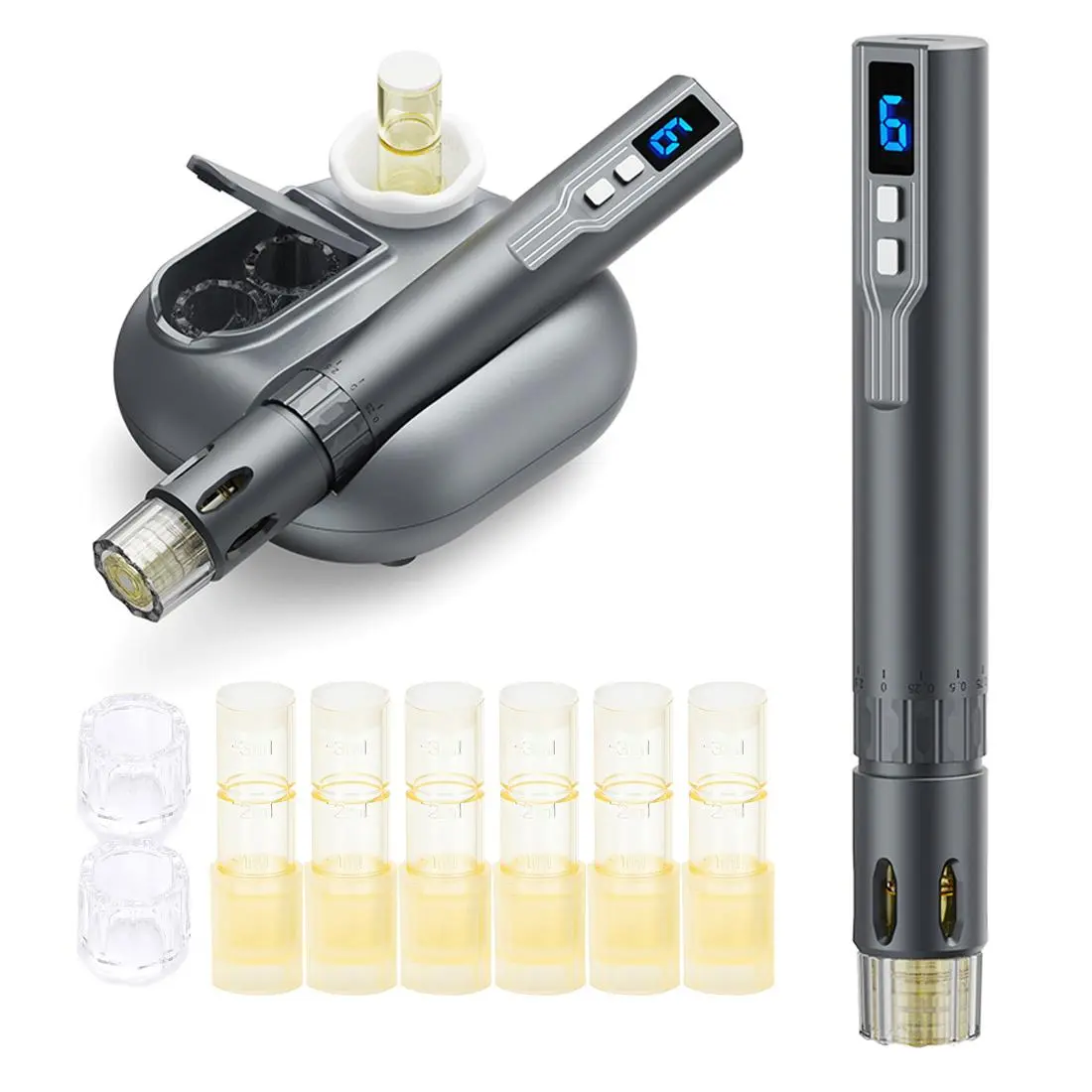 Micro Needling Pen, 1 Count Professional Serum Applicator with 6 Counts Replacement Tips, Facial Skin Care Tool for Home & Salon Use