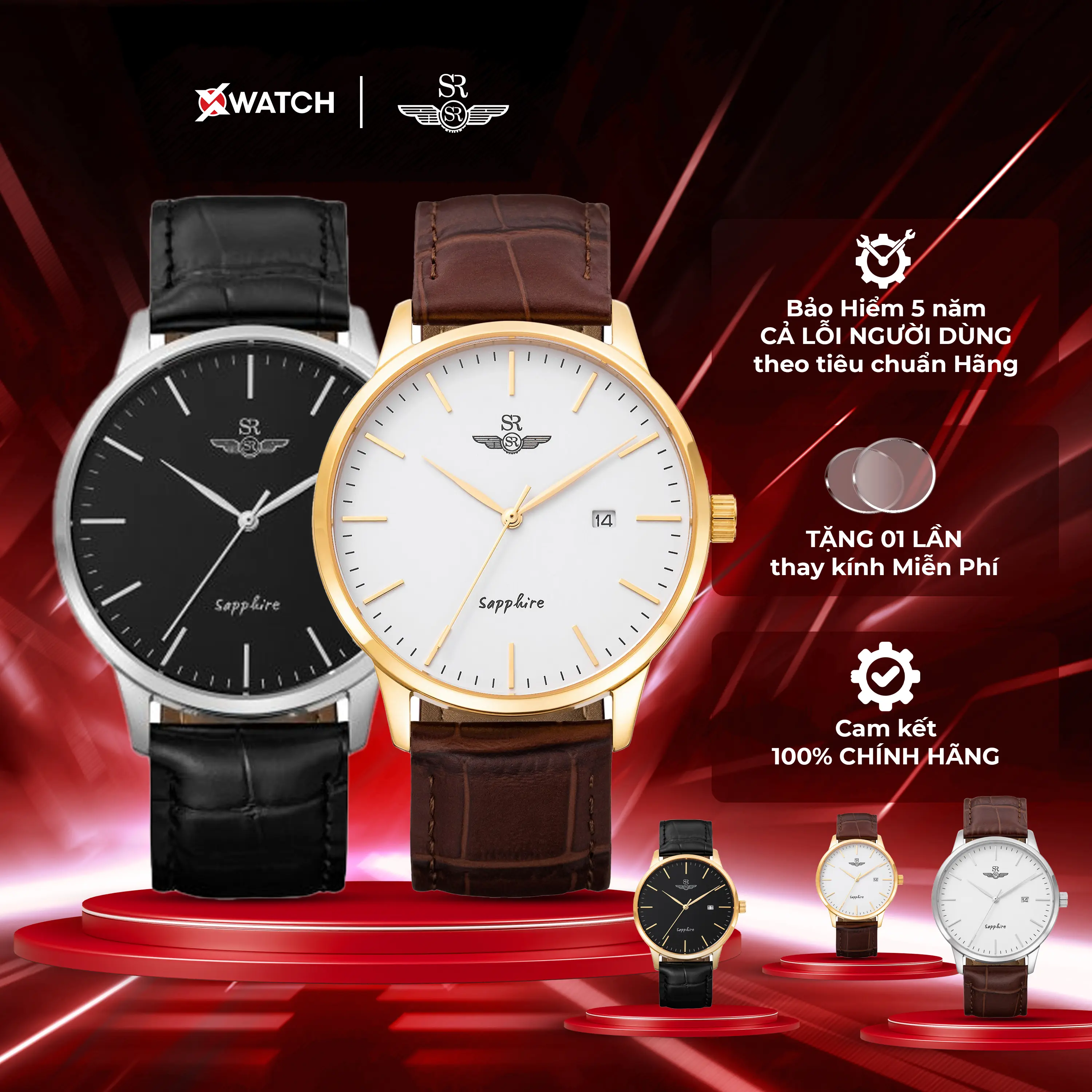 Đồng hồ đeo tay nam SRWATCH SG3001 máy Quartz, dây da, vỏ thép không gỉ, kính Sapphire, lịch ngày chính hãng Nhật Bản