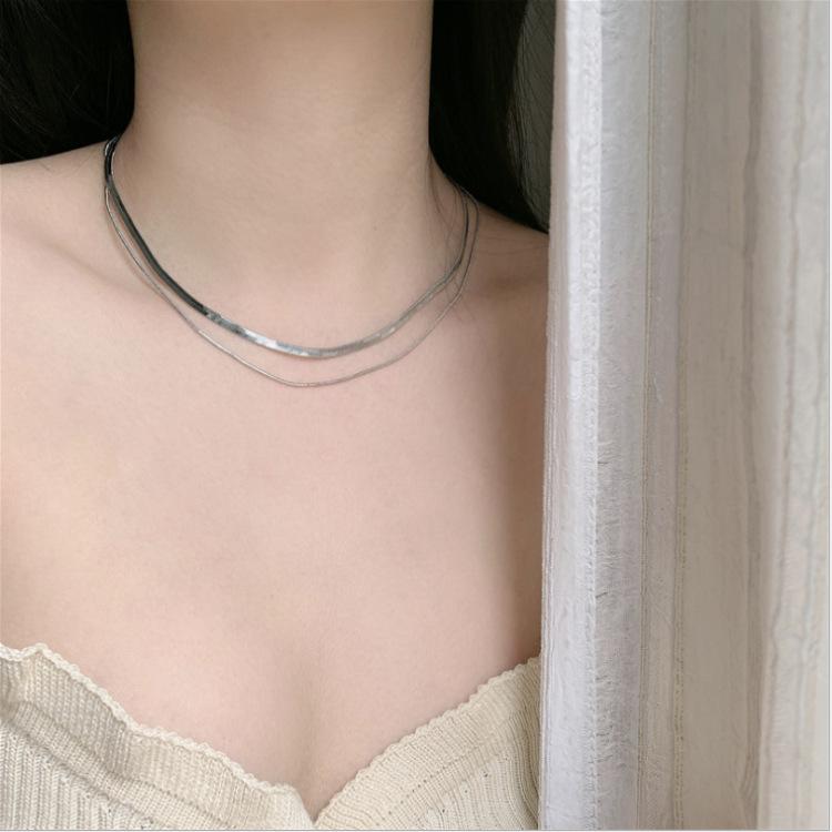 Product Introduction of Korean Minimalist Choker Snake Bone Short Necklace Ins Internet Celebrity Cold Style Blade Chain Double Layer Necklace Jewelry 3