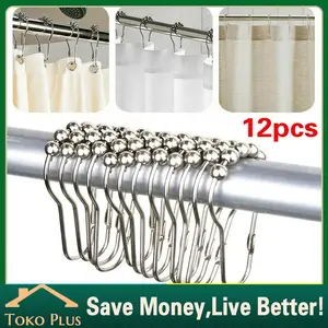 12Pcs/Set Ring Shower Curtain Stainless Steel Ring Pipa Gorden Curtain Rail Ring Hooks Bathroom Cincin Pengait Tirai Shower / Kamar Mandi Ring Tirai Kamar Mandi Ring Gorden