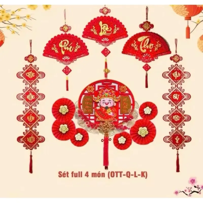 Khánh Đỏ Trang Trí Tết Treo Tường May Mắn 2025, dải treo Tết Phúc Lộc Thọ trang trí tết, chiêu tài cầu bình an