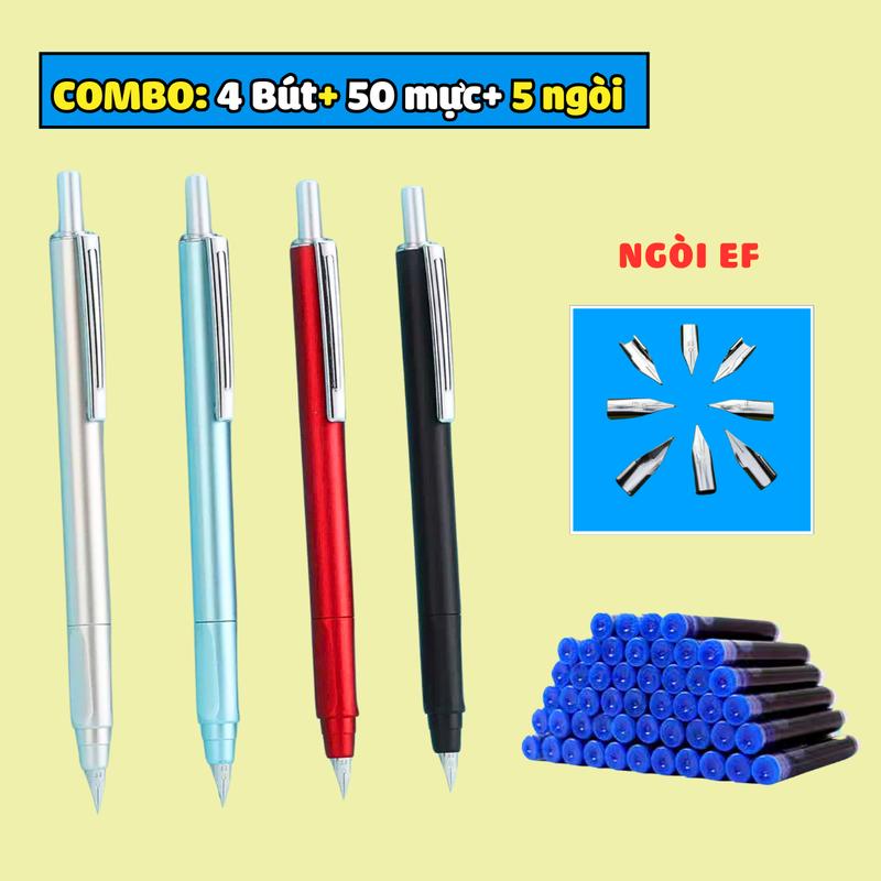 Bút Máy Bấm Ngòi EF 0.38mm Viết Êm Trơn Thân Nhẹ Có Định Vị Tay Cầm Dùng Được Mực Bơm Và Ống Mực