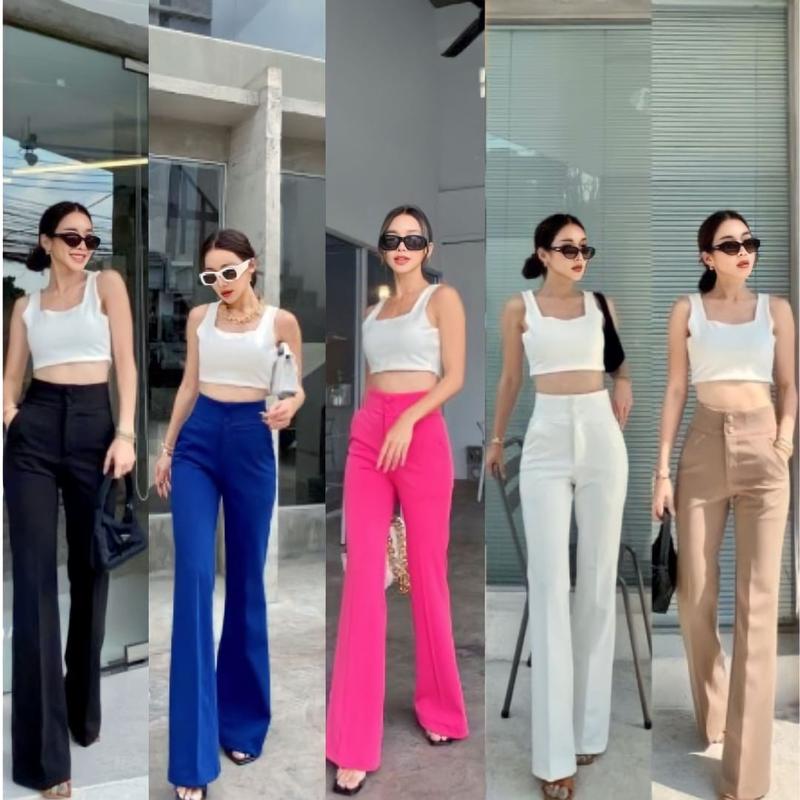 PROMTTHONG PANTS DAN JUMBO CELANA WANITA Kancing Karet Panjang  Scuba  Kulot  Basic  Casual  Kerja  Tebal  Kantor Hitam 3
