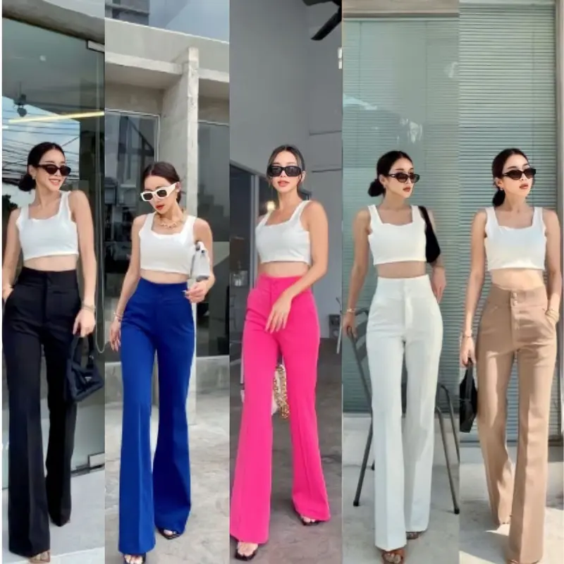 PROMTTHONG PANTS DAN JUMBO CELANA WANITA Kancing Karet Panjang  Scuba  Kulot  Basic  Casual  Kerja  Tebal  Kantor Hitam 2