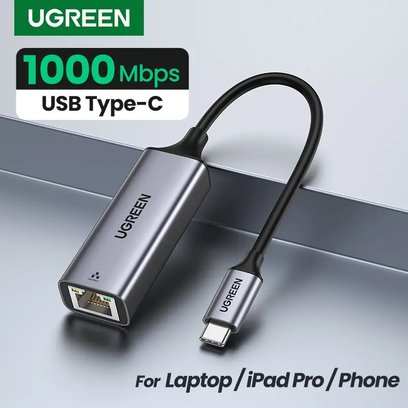 Cáp chuyển đổi USB C to LAN UGREEN 50737 Chính Hãng CM199 (1Gbps,Vỏ hợp kim nhôm) Cao Su