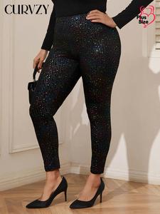 【Plus Size】CURVZY All Over Print Leggings, Casual Comfy High Stretch Skinny Pants for Daily Wear, Women's Bottoms for All Seasons