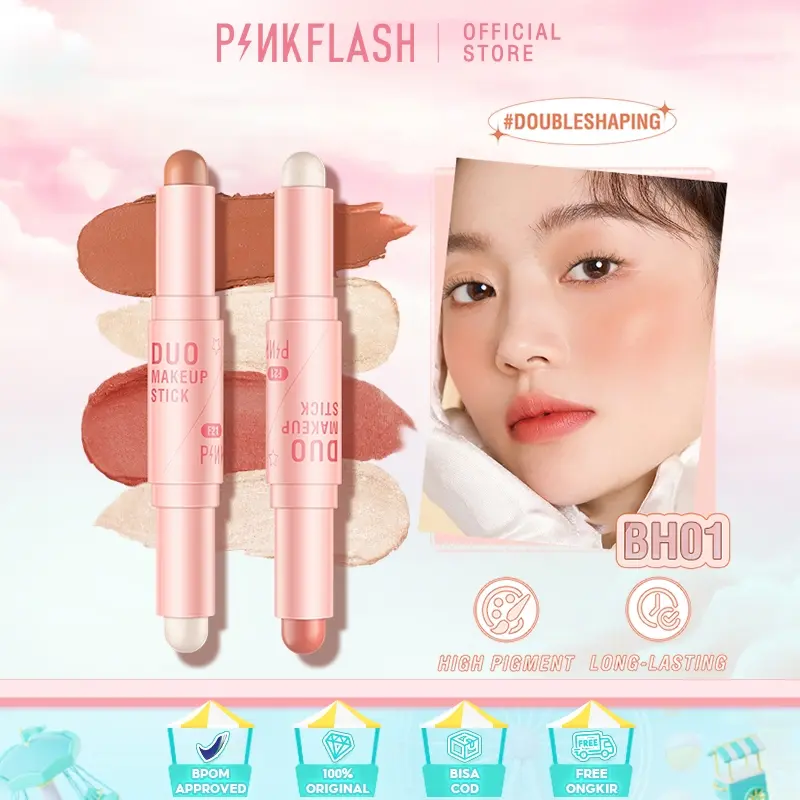 PINKFLASH DoubleShaping 3D Makeup Stick Three-dimensional Shaping Creamy Smooth Highlighter Wajah