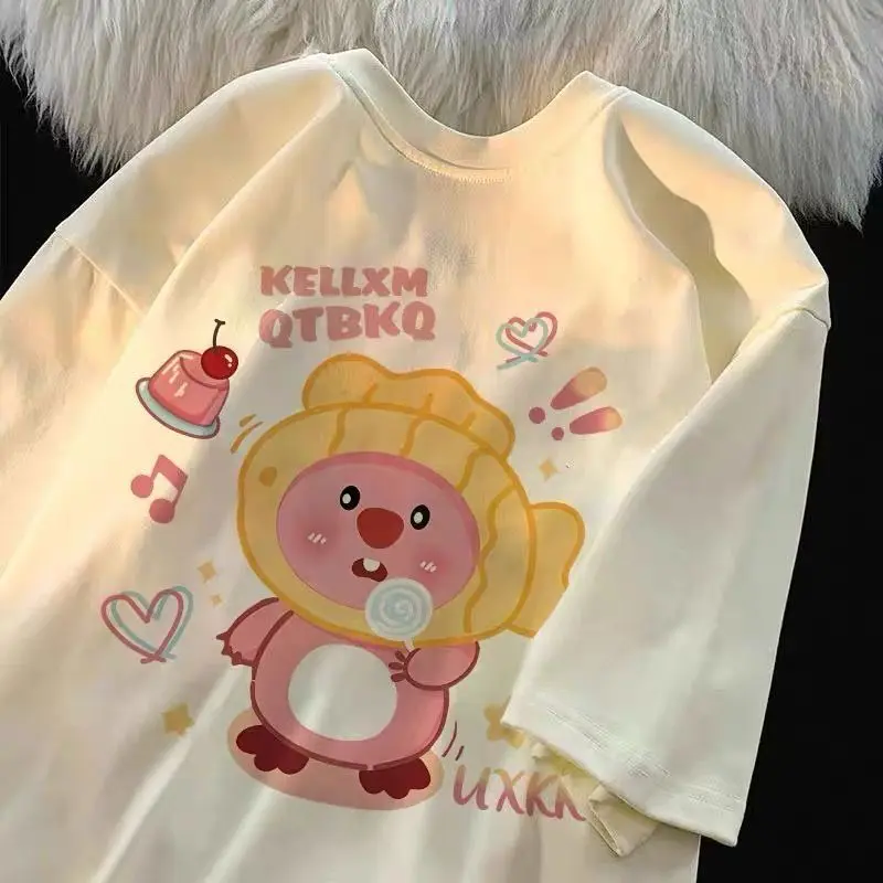Áo Thun Cotton Ngắn Tay Cho Bé Gái, Bộ Sưu Tập Mùa Hè Mới 2024, Dáng Rộng Vừa Vặn, Thiết Kế Hoạt Hình, Thích Hợp Cho Trẻ Em Trung Bình Và Lớn, Thời Trang