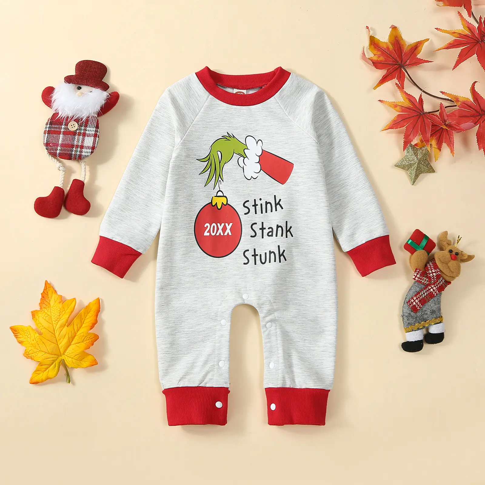 Toddler Baby Sweatshirt Rompers Christmas Elf Print Long Sleeve Jumpsuit for Newborn Infant Cute Clothes