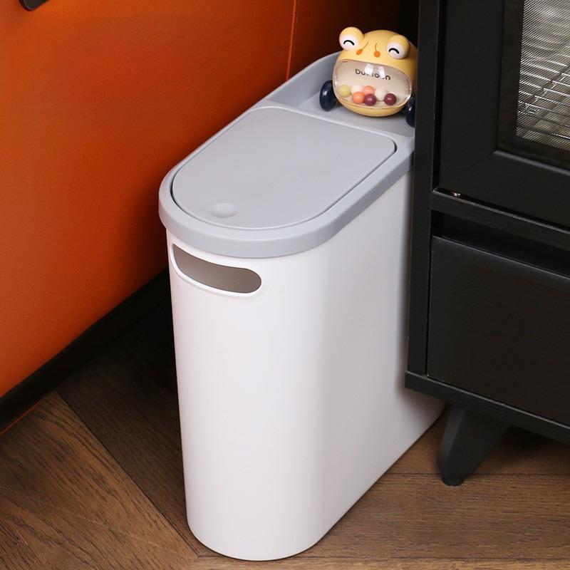Bathroom Toilet Trash Can, 1 Count Household Creative Narrow Space Trash Can, Kitchen Bin, Large Capacity Press Type Trash Can with Lid, Home Organizer, Back to School Supplies, 2024 Home Essentials, Men Gifts , Bathroom Accessories 8
