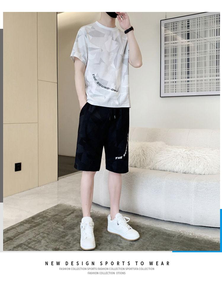 Product Introduction of Wolf Warrior Family Summer Ice Silk Casual Set Men's Short Sleeve T-Shirt Trendy Stylish Sportswear Shorts Two-Piece Set Sneakers 42