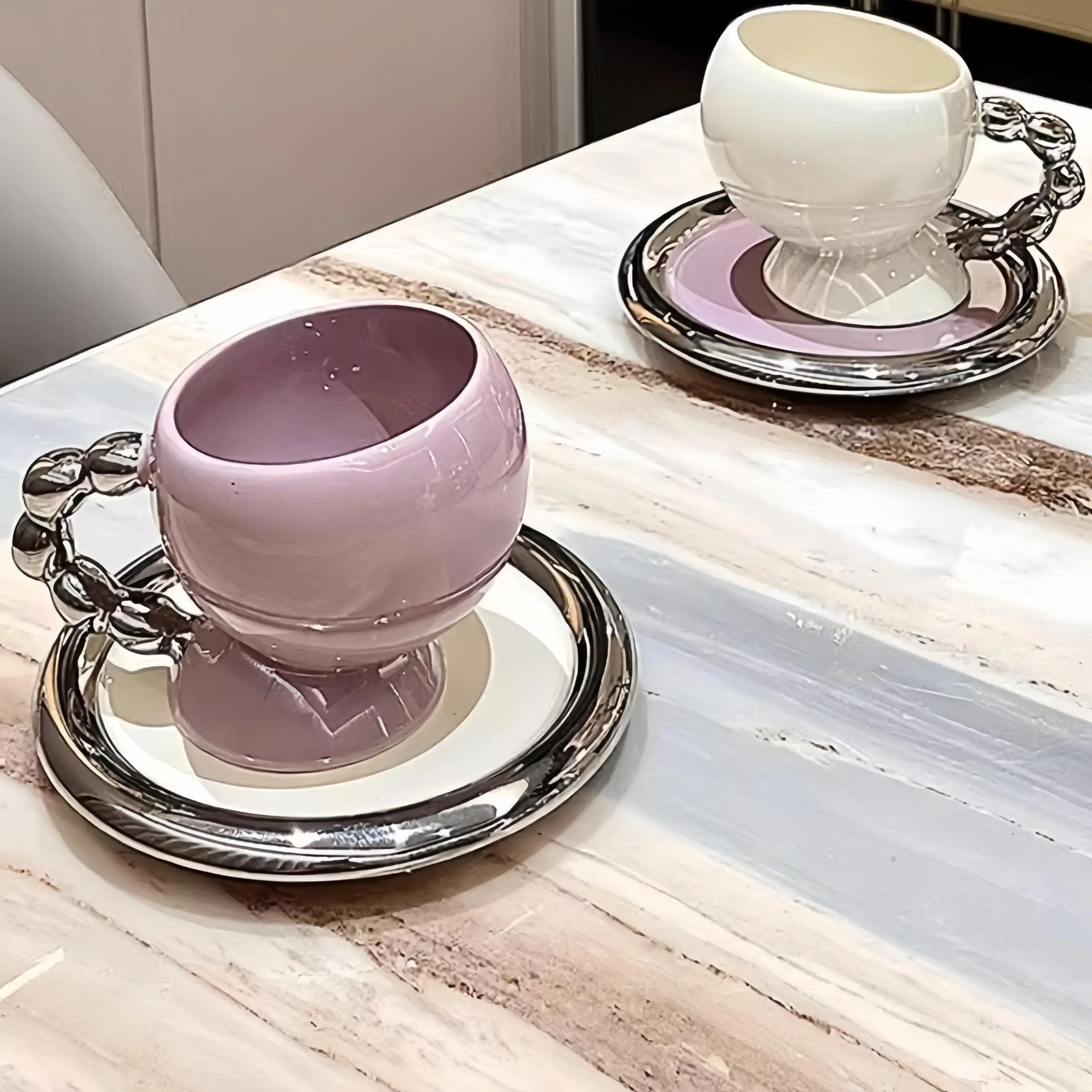 Ceramic Coffee Cup  Set, 1 Set Including 1 Count Coffee Cup & 1 Count Saucer, Household Office Afternoon Tea Cup