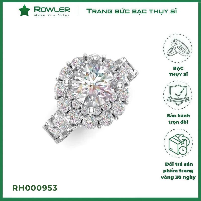  Nhẫn Royal bạc Thụy Sỹ đính full đá Moissanite viên chủ tròn 7.0ly- ROWLER- RH000953 