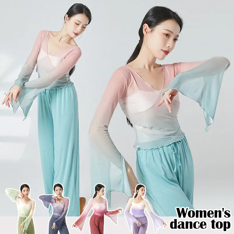 Women Long Sleeve Dance Tops Breathable Cloth Ballet Classical Dance Shirt