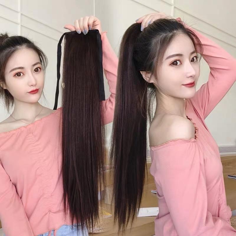 Tóc giả cột dây thẳng 60cm, tặng dưỡng Phụ nữ CT60