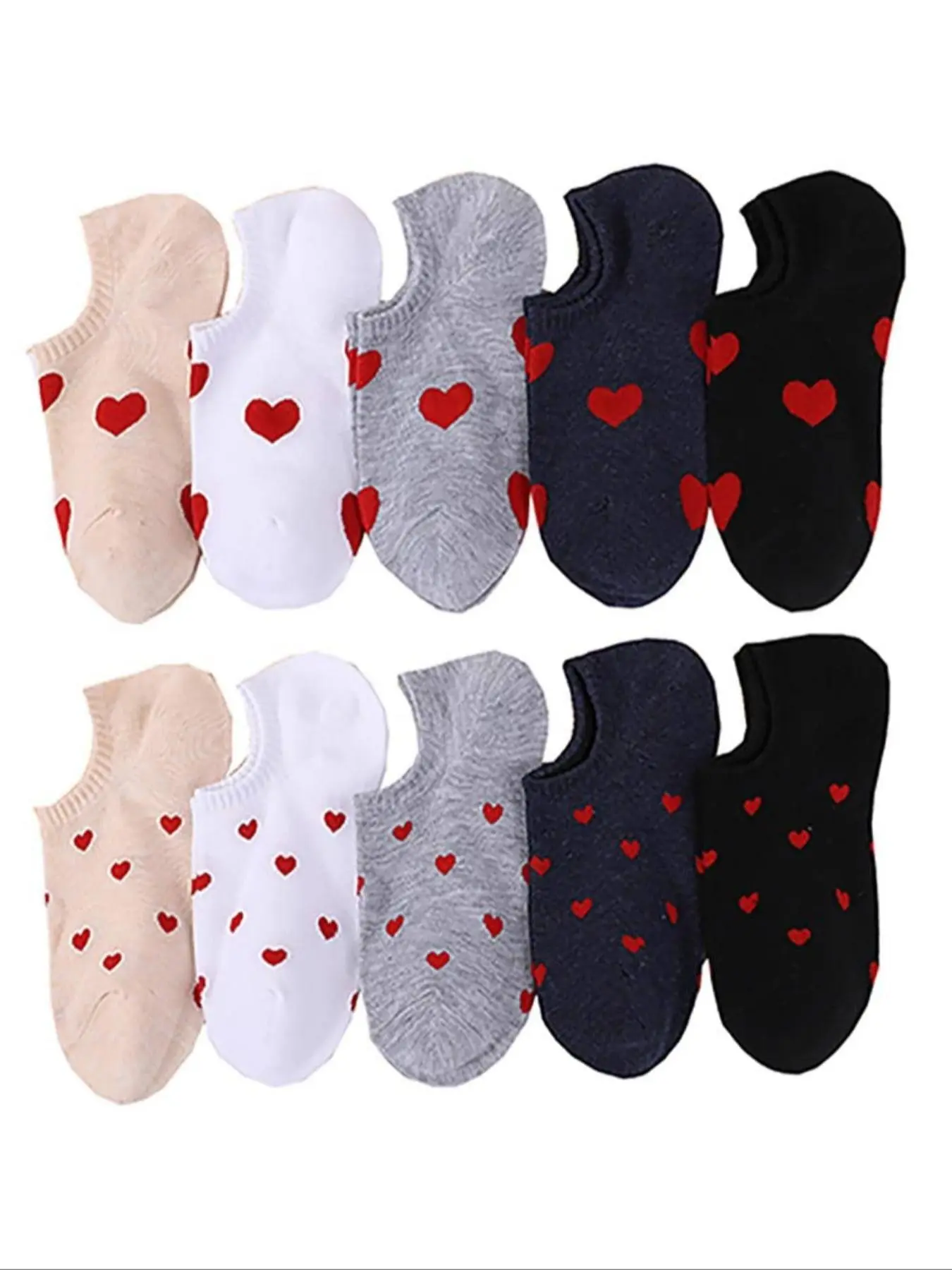 Women's 10 Pairs Heart Print Invisible Socks, Casual Comfort Breathable Socks for Daily Wear, Wo Lady Socks & Hosiery for Spring Fall, Womenswear