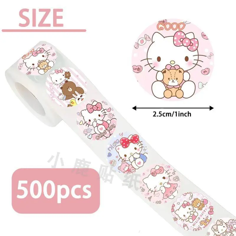 Miếng Dán Trang Trí Hello Kitty Hoạt Hình, 500 Miếng / Cuộn, Tự Dính, Miếng Dán Đồ Chơi Khen Ngợi Phần Thưởng Cho Trẻ Em 3