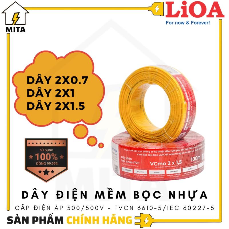 [Bán theo mét] Dây điện đôi mềm LiOA Vcmo 2x0.7, 2x1, 2x1.5 - MITA daydien