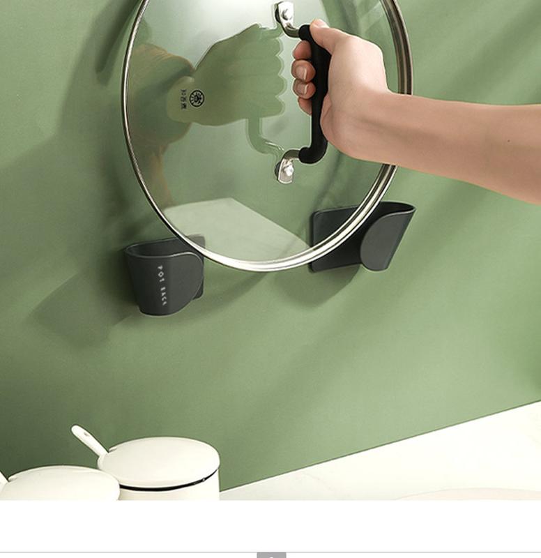 Product Introduction of 2pc/set Wall Mounted Pot Lid Holder Pot Cover Hang on The Wall for Kitchen Space Saving Kitchen Storage Shelf 4