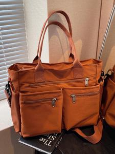 Bolsa tote de mujer en color sólido con múltiples bolsillos, bolsa cruzada ligera de gran capacidad, bolsa de hombro casual para el trabajo y uso diario