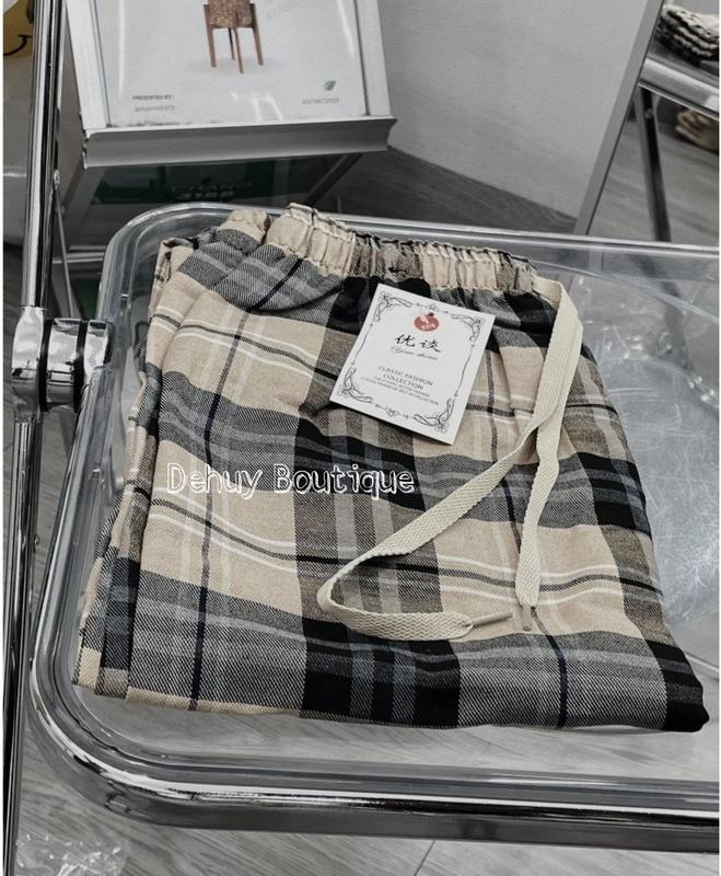 Quần kẻ caro 3 màu " xanh noen, xanh than, be" ống rộng cạp chun lưng cao nhiều màu vải thô mềm ống suông dài 100cm ulzzang hot trend