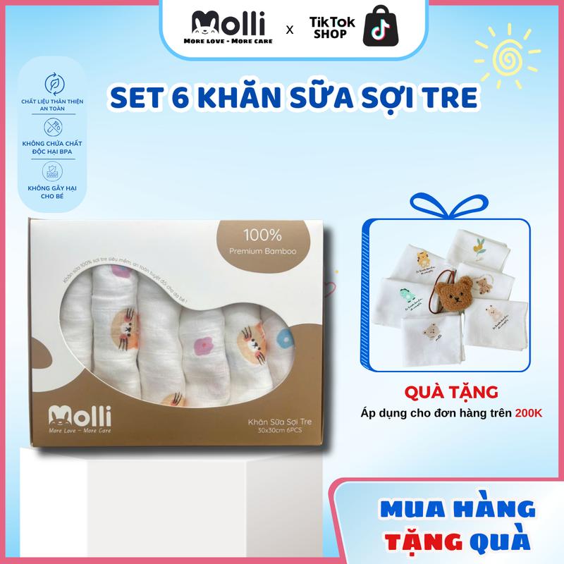 Set 6 Khăn Sữa Premium Bamboo Molli Trẻ sơ sinh Em bé Bé gái Bé trai Cho Bé