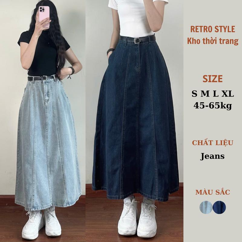 Chân váy jean bò ly xanh nhạt xanh đậm tôn dáng cho nữ - Women