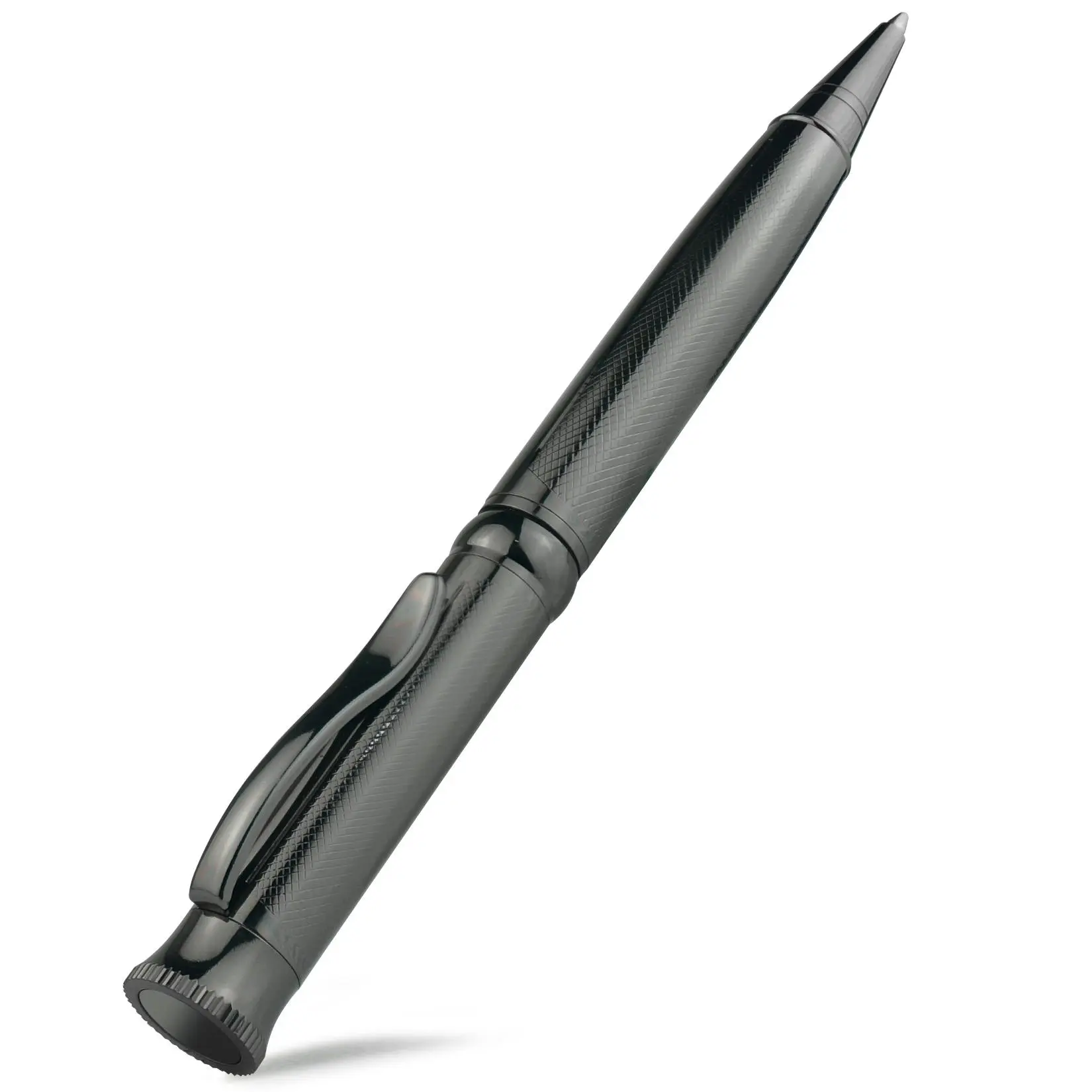 Retractable Ballpoint Pen with Pen Clip, 1 Count Non-slip Spiral Striped Design Metal Black Ballpoint Pen, Office Stationery & Supplies