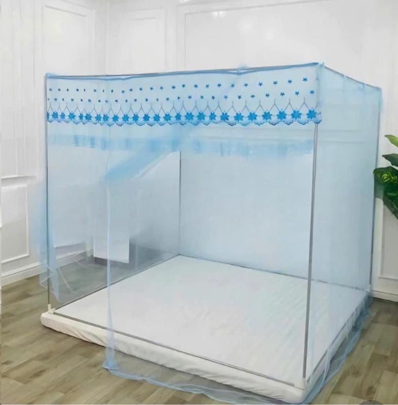 Khung INOX Kèm Màn tuyn lạnh Thêu Hoa MÀn Cửa vén Không Khoan Tường Chống muỗi côn trùng hiệu