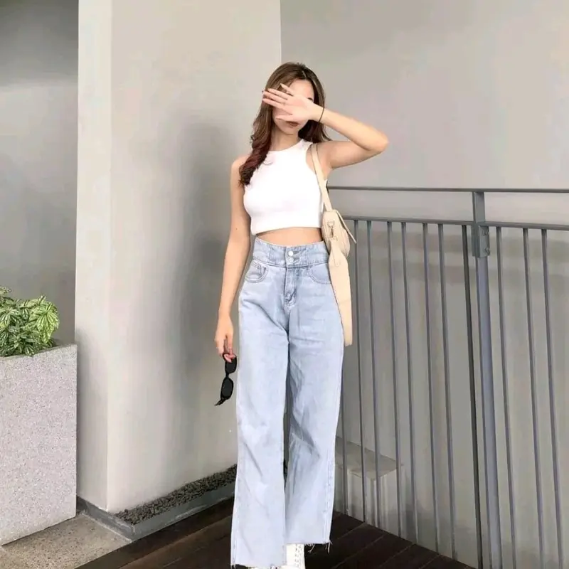 Petter Denim J23 Celana Panjang HW Kulot Jeans Boyfriend Jeans Korea Jeans Celana Jeans Impor Jeans Highwaist Celana Highwaist Newjeans Jeans Korean Style Celana Jeans Wanita Korea Celana Kulot Tebal 3