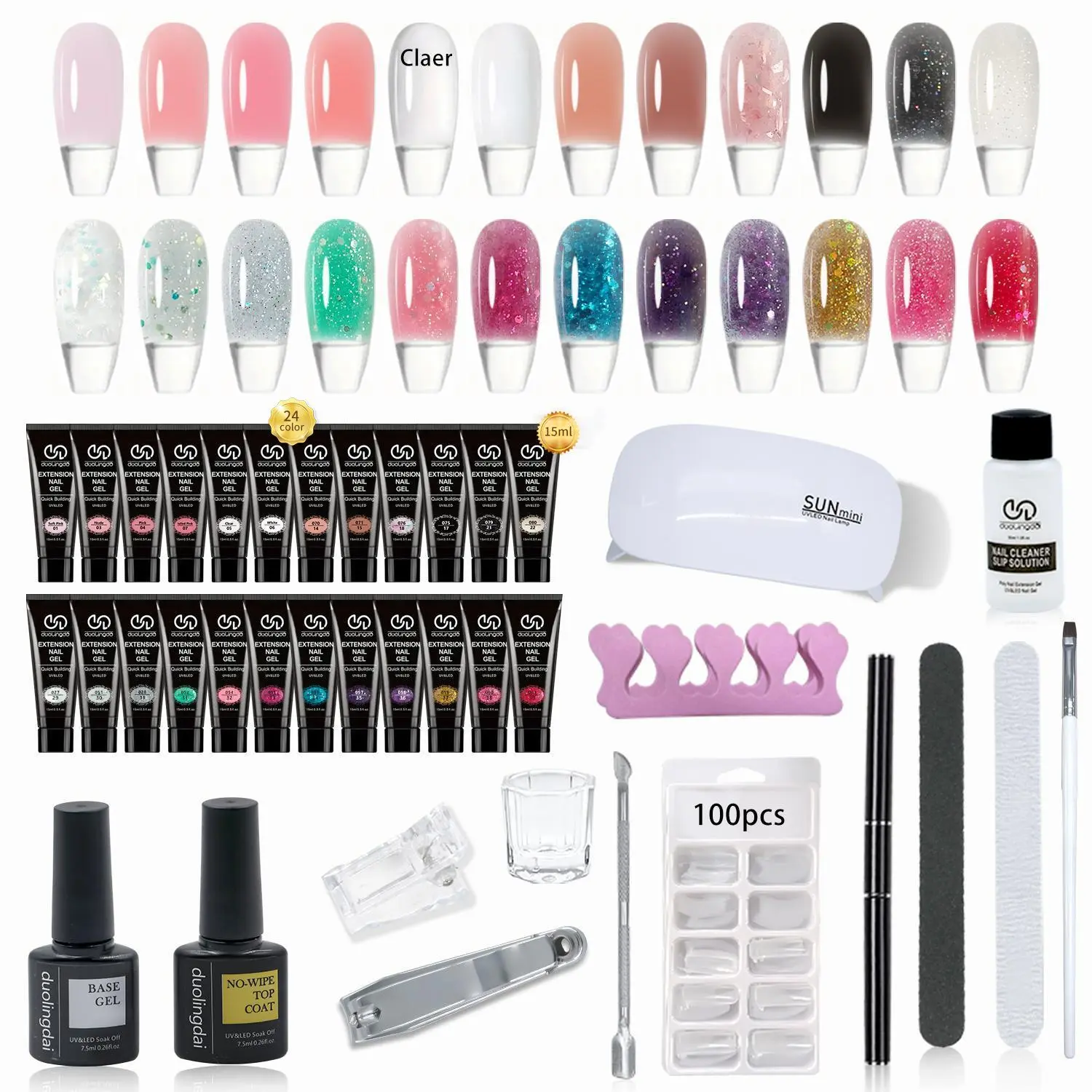 Long-lasting Poly Gel Nail Kit, 24 Colors Poly Nail Gel Kit with UV Lamp, Complete Nail Extension Poly Gel Kit for Beginners